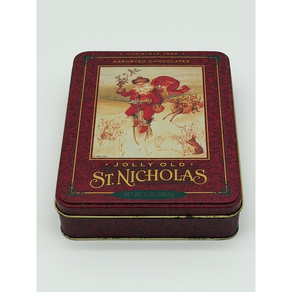 Vintage 1994 Hallmark Jolly Old St Nicholas Christmas Tin Santa on Bicycle